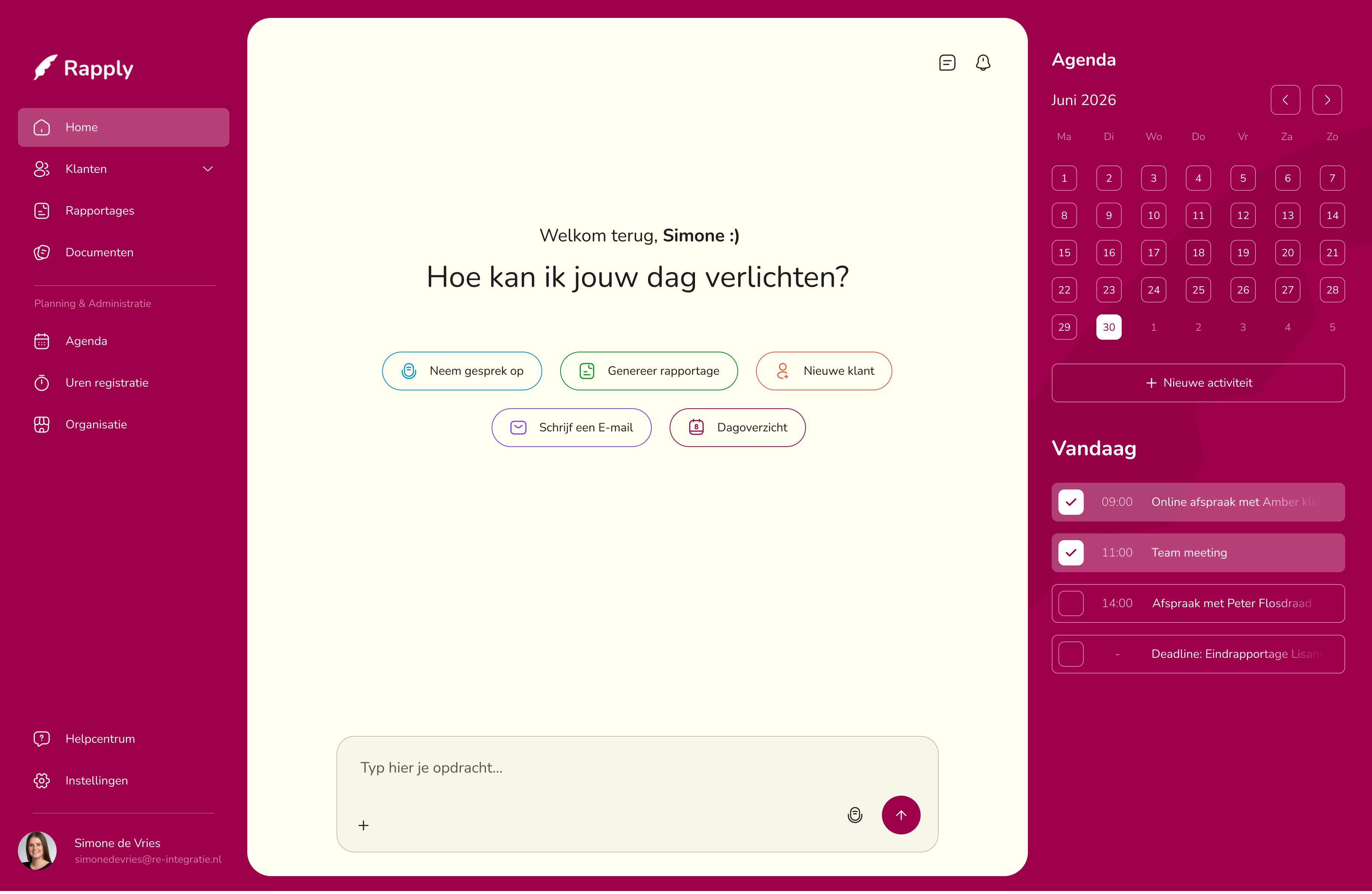 Rapply met de persoonlijke AI-assistent, klantnavigatie, agenda en takenoverzicht.